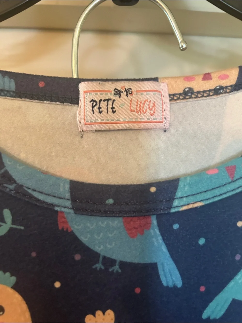 Girls' Navy Bird Print Matching Set with Cream Leggings